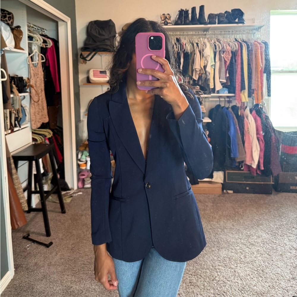 White House Black Market Blue Blazer Structured Silhouette